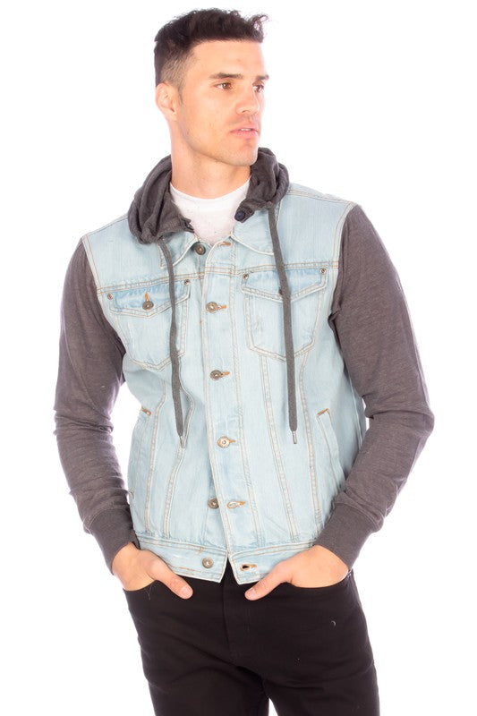 DENIM JACKET WITH HOOD - LIGHT   BLUE