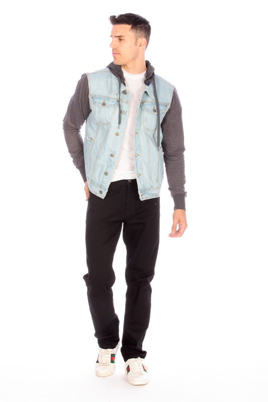 DENIM JACKET WITH HOOD - LIGHT   BLUE