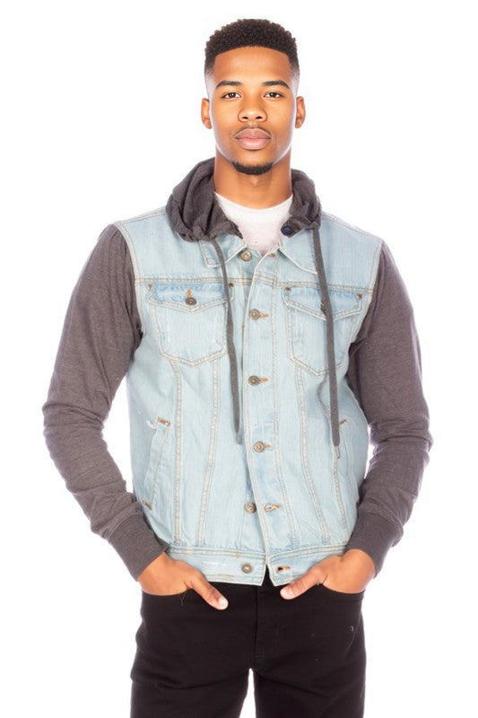 DENIM JACKET WITH HOOD - LIGHT   BLUE