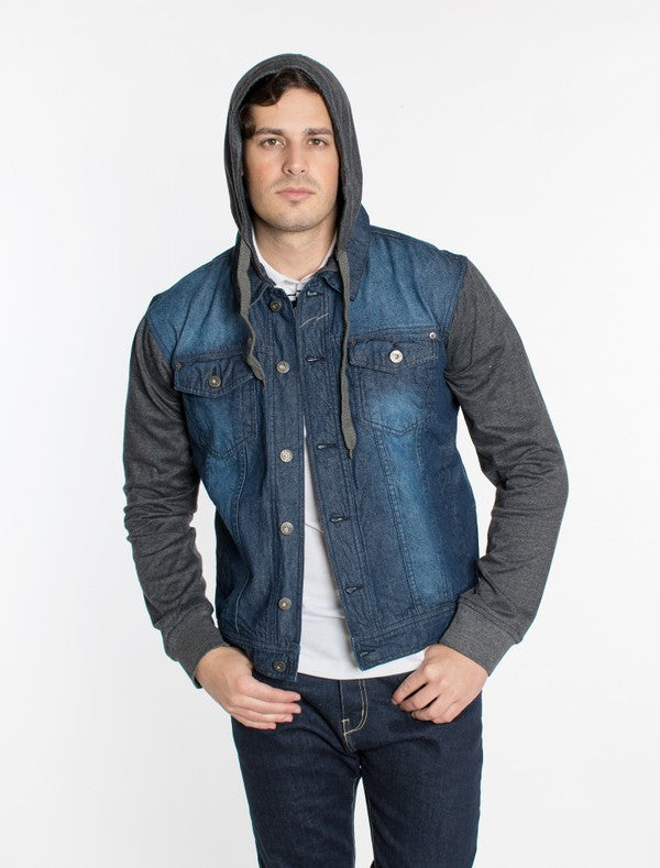 DENIM JACKET WITH HOOD - DARK BLUE