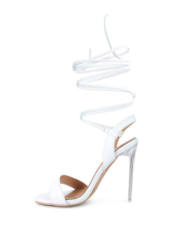 SHEENY CLEAR STILETTO LACE UP SANDAL