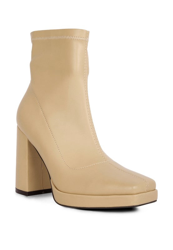 Tintin High Heeled Square Toe Ankle Boots