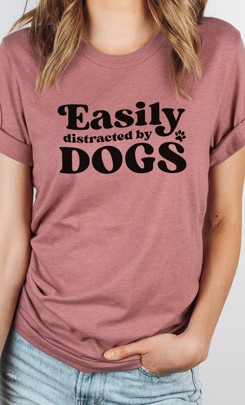 Easily Distracted By Dogs Paw Print Graphic Tee