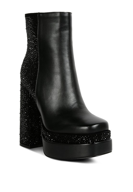 Dryday Diamante Zip Up Block Heel Boots