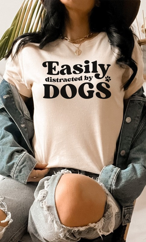 Easily Distracted By Dogs Paw Print Graphic Tee