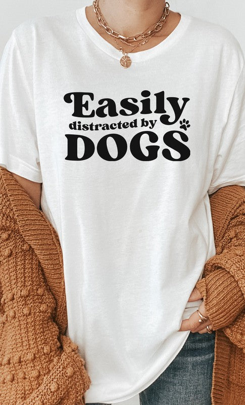 Easily Distracted By Dogs Paw Print Graphic Tee