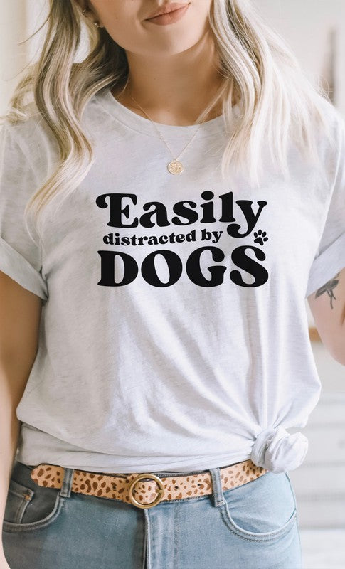 Easily Distracted By Dogs Paw Print Graphic Tee