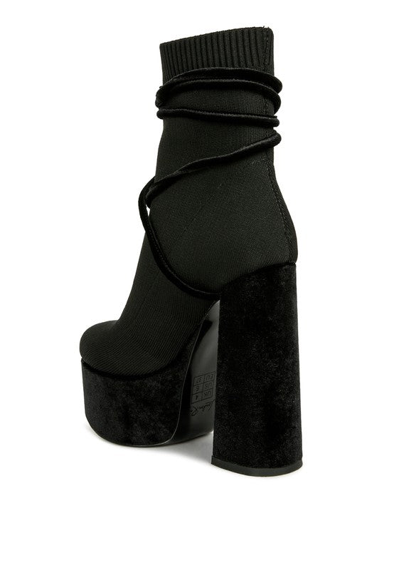 After Pay High Heeled Velvet Knitted Boot - Tatiana Vivid