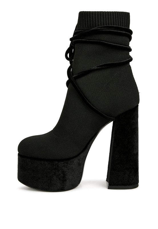 After Pay High Heeled Velvet Knitted Boot - Tatiana Vivid