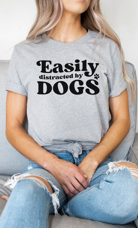 Easily Distracted By Dogs Paw Print Graphic Tee