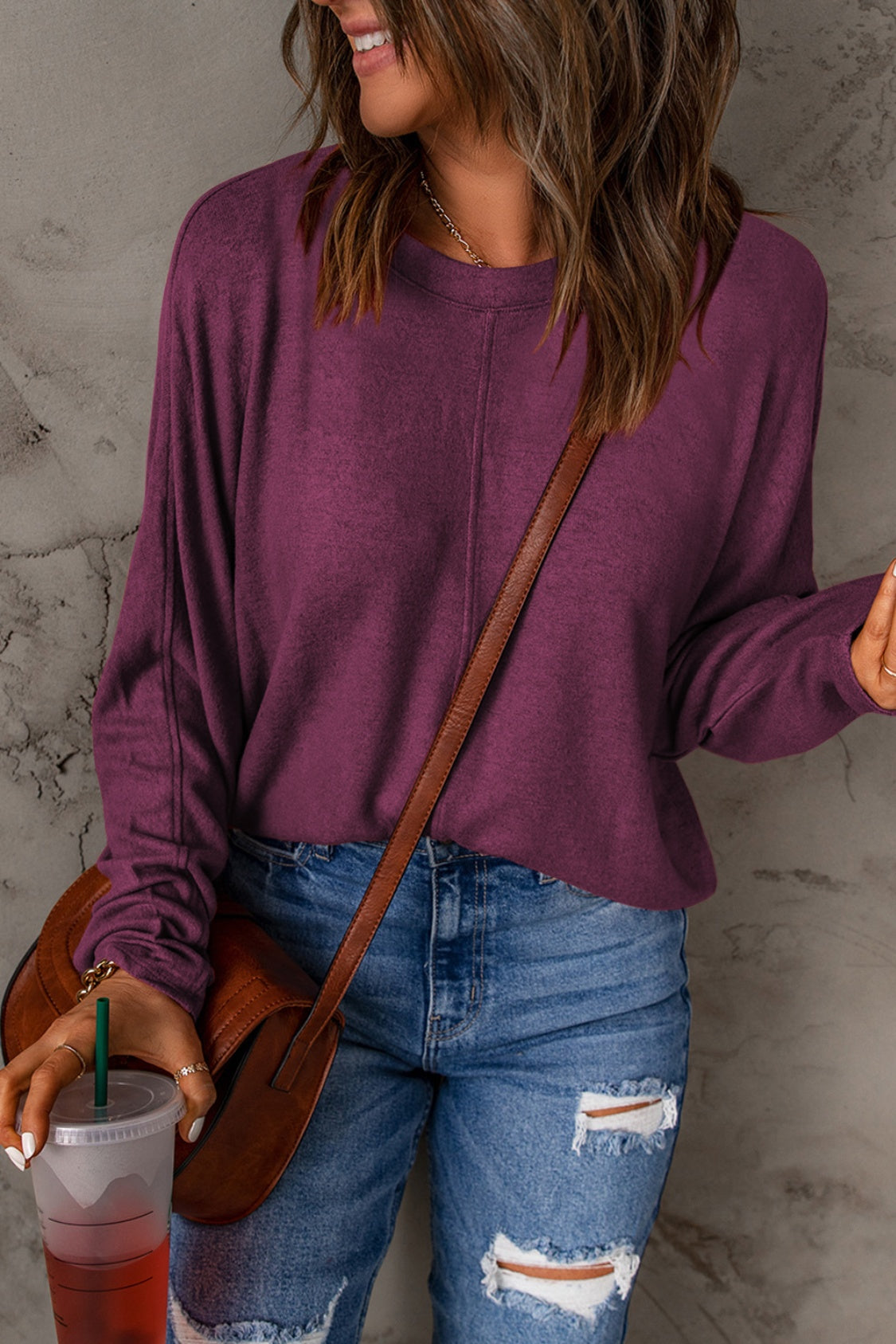 Seam Detail Round Neck Long Sleeve Top