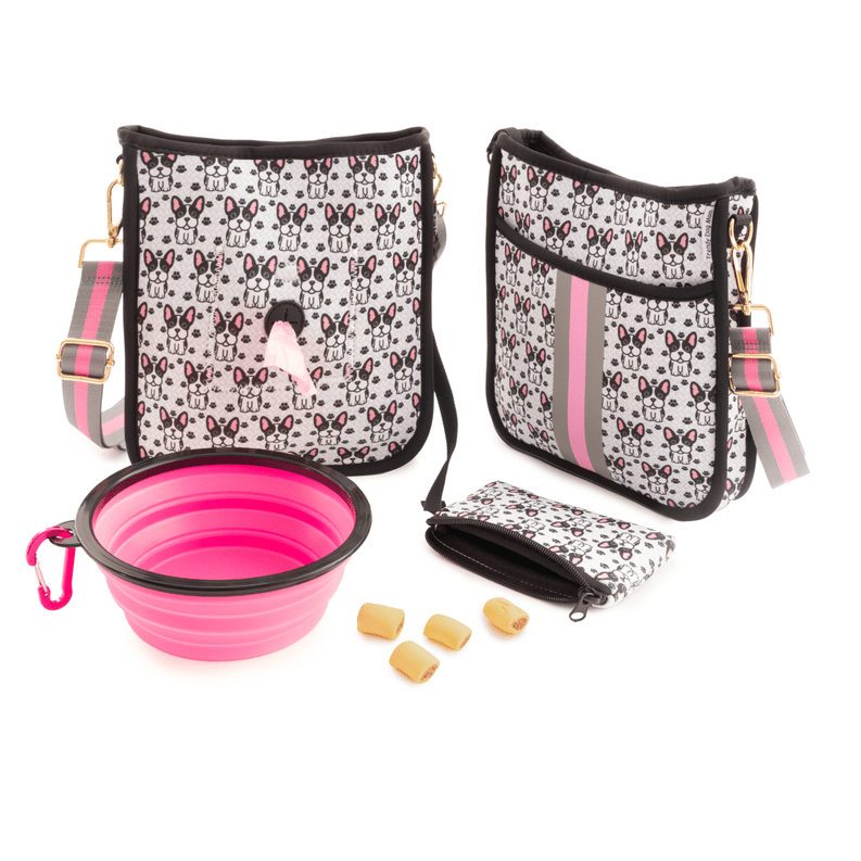 "Oh la la" French Bulldog Dog Walking Messenger Bag Set - Tatiana Vivid