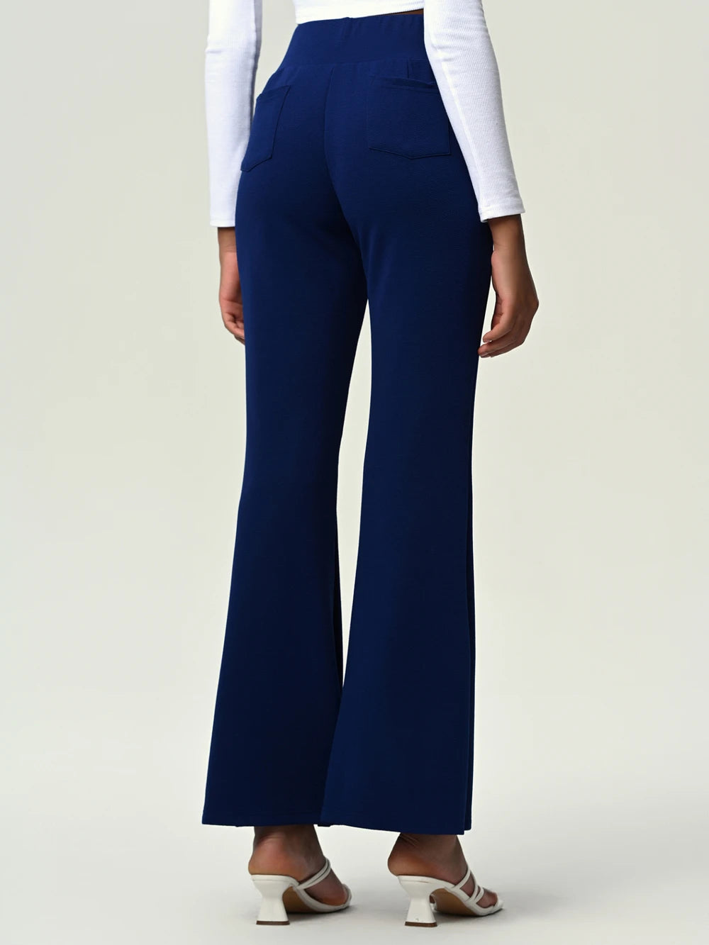 High Waist Flare Leg Pants with Pockets