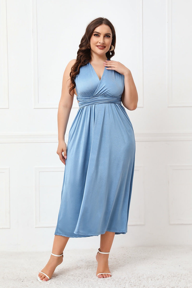 Plus Size Tied Surplice Sleeveless Midi Dress