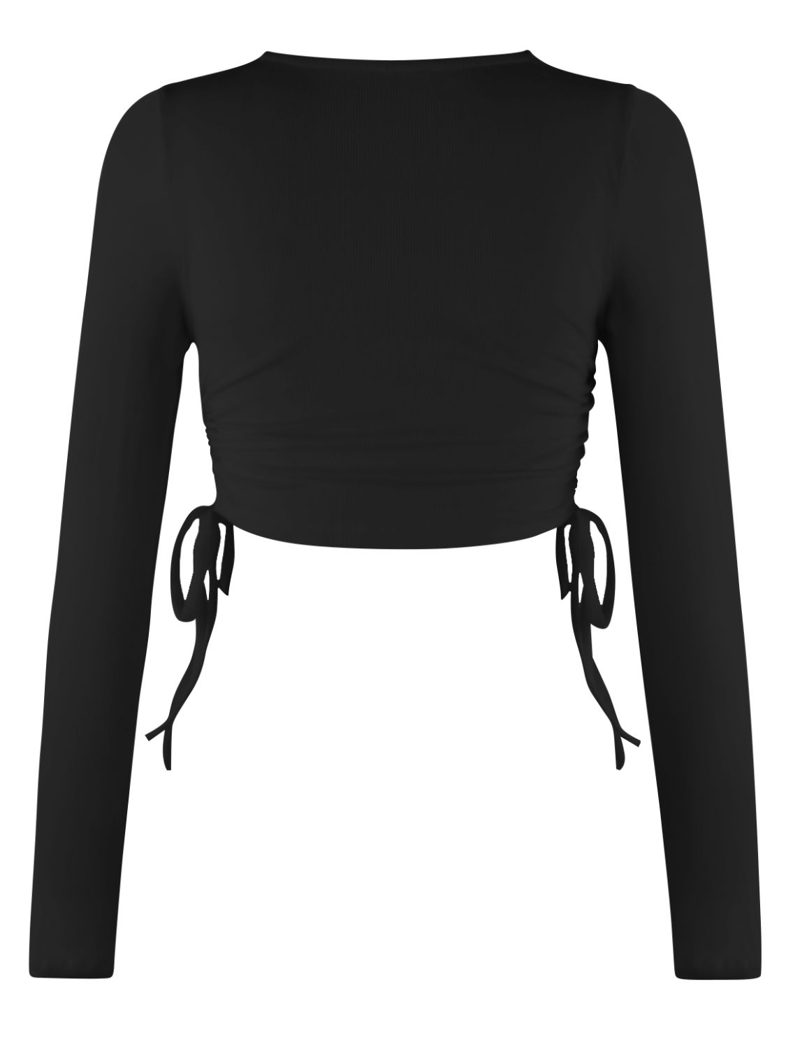 Drawstring Round Neck Long Sleeve Top