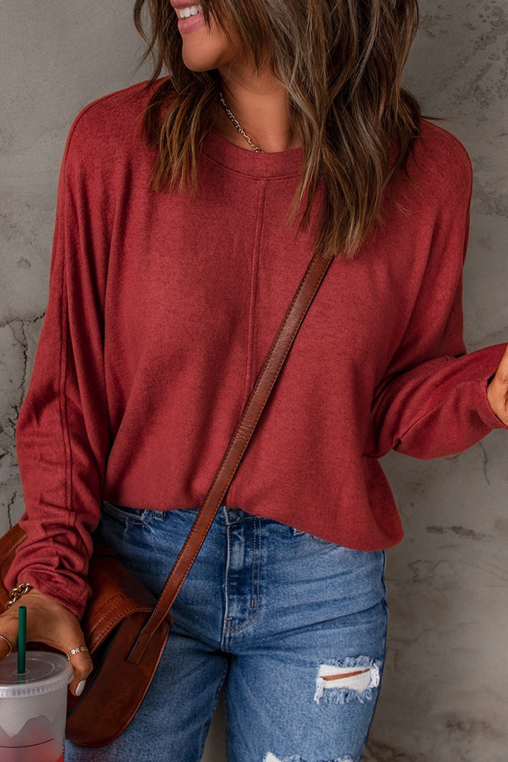 Seam Detail Round Neck Long Sleeve Top