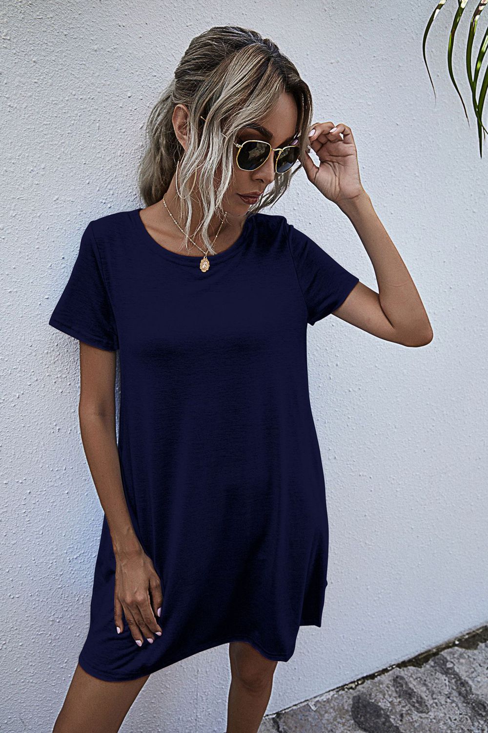 Round Neck Short Sleeve Mini Dress