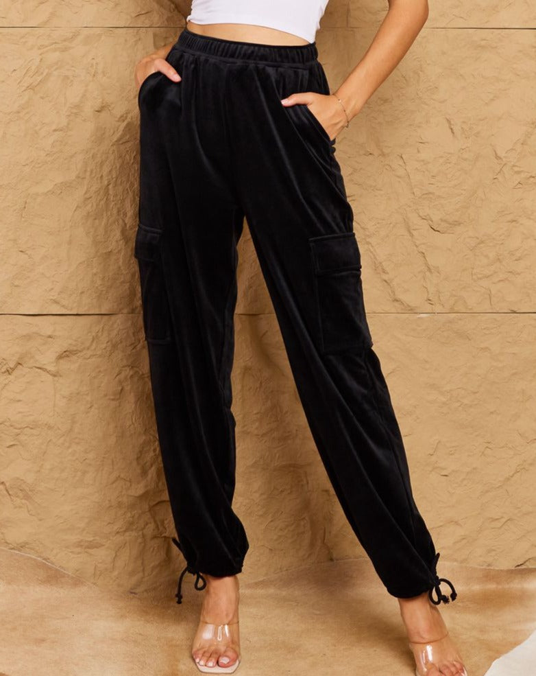 HYFVE Chic For Days High Waist Drawstring Cargo Pants in Black