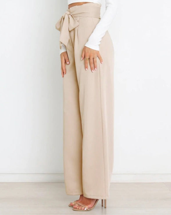 Tie Front Paperbag Wide Leg Pants