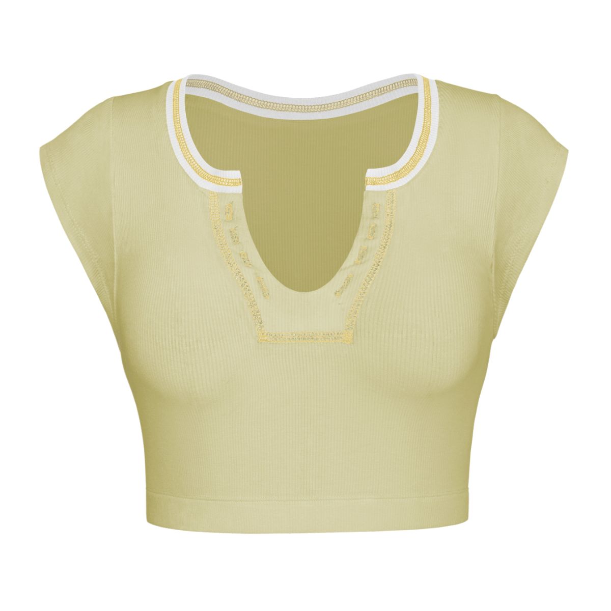 Notched Neck Cap Sleeve Cropped Tee