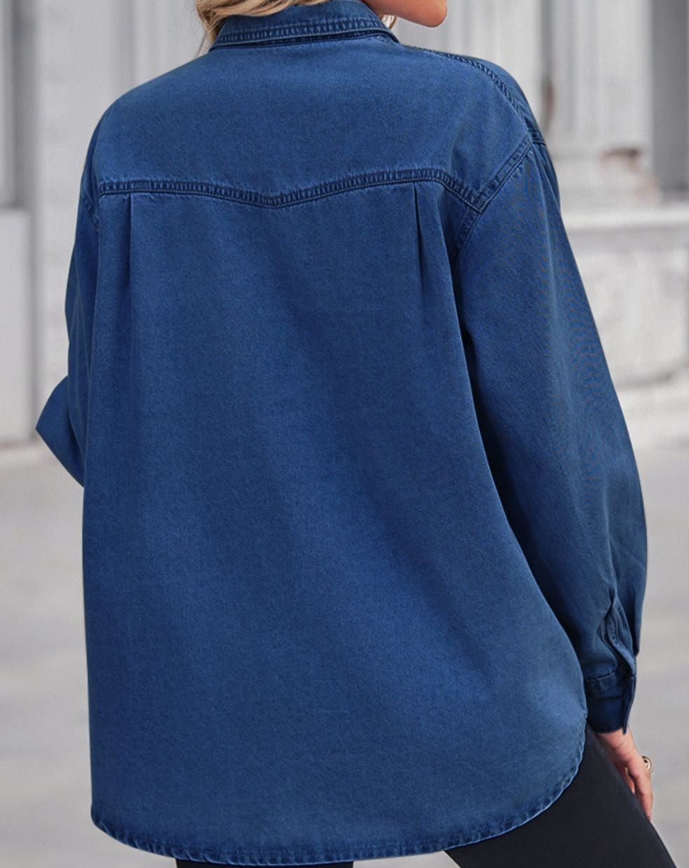 Collared Neck Dropped Shoulder Denim Top