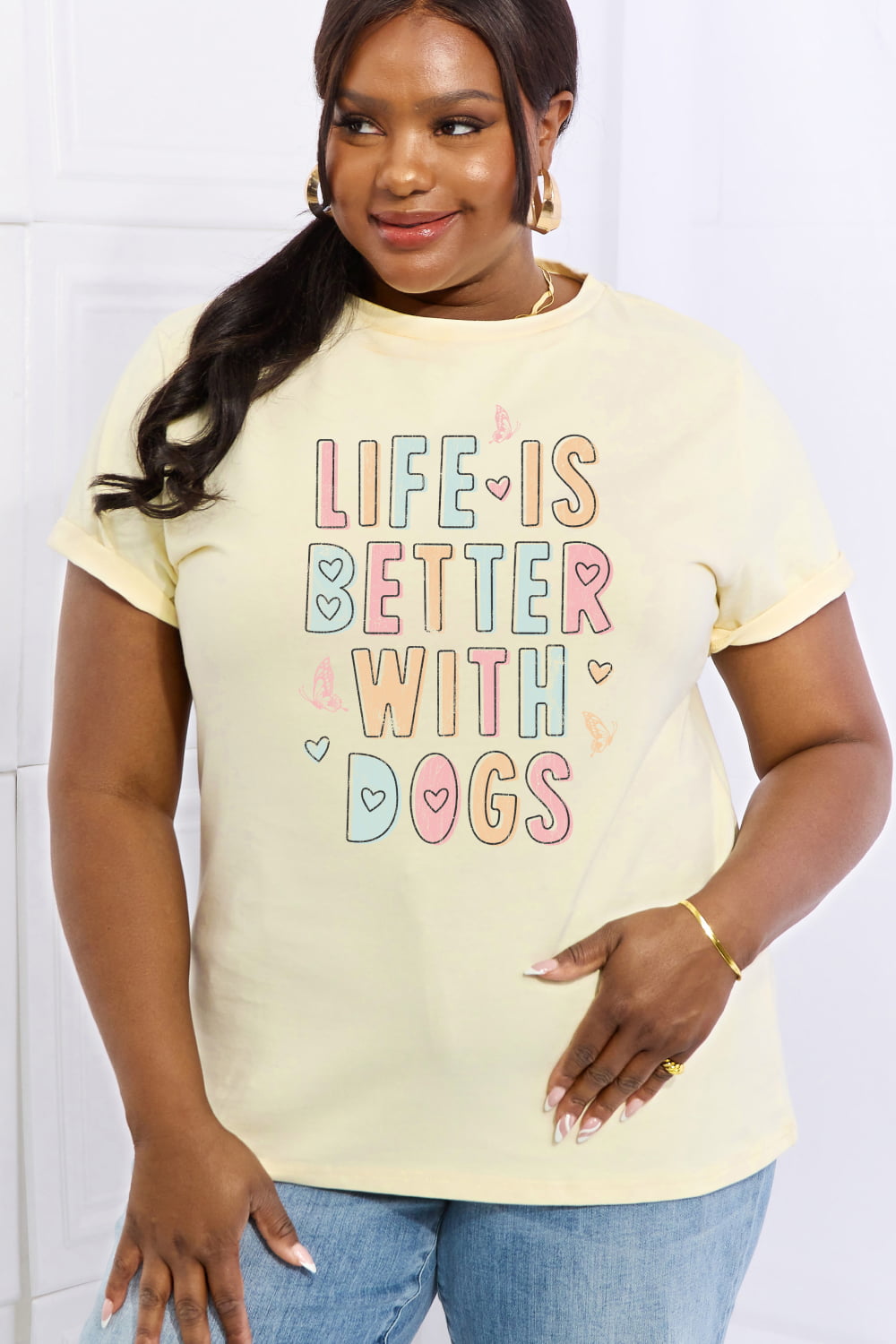 Simply Love Full Size LIFE IS BETTER WITH DOGS Graphic Cotton Tee