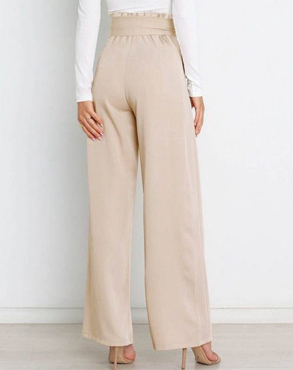 Tie Front Paperbag Wide Leg Pants