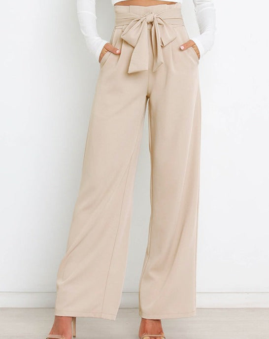 Tie Front Paperbag Wide Leg Pants