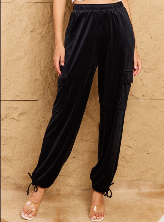 HYFVE Chic For Days High Waist Drawstring Cargo Pants in Black