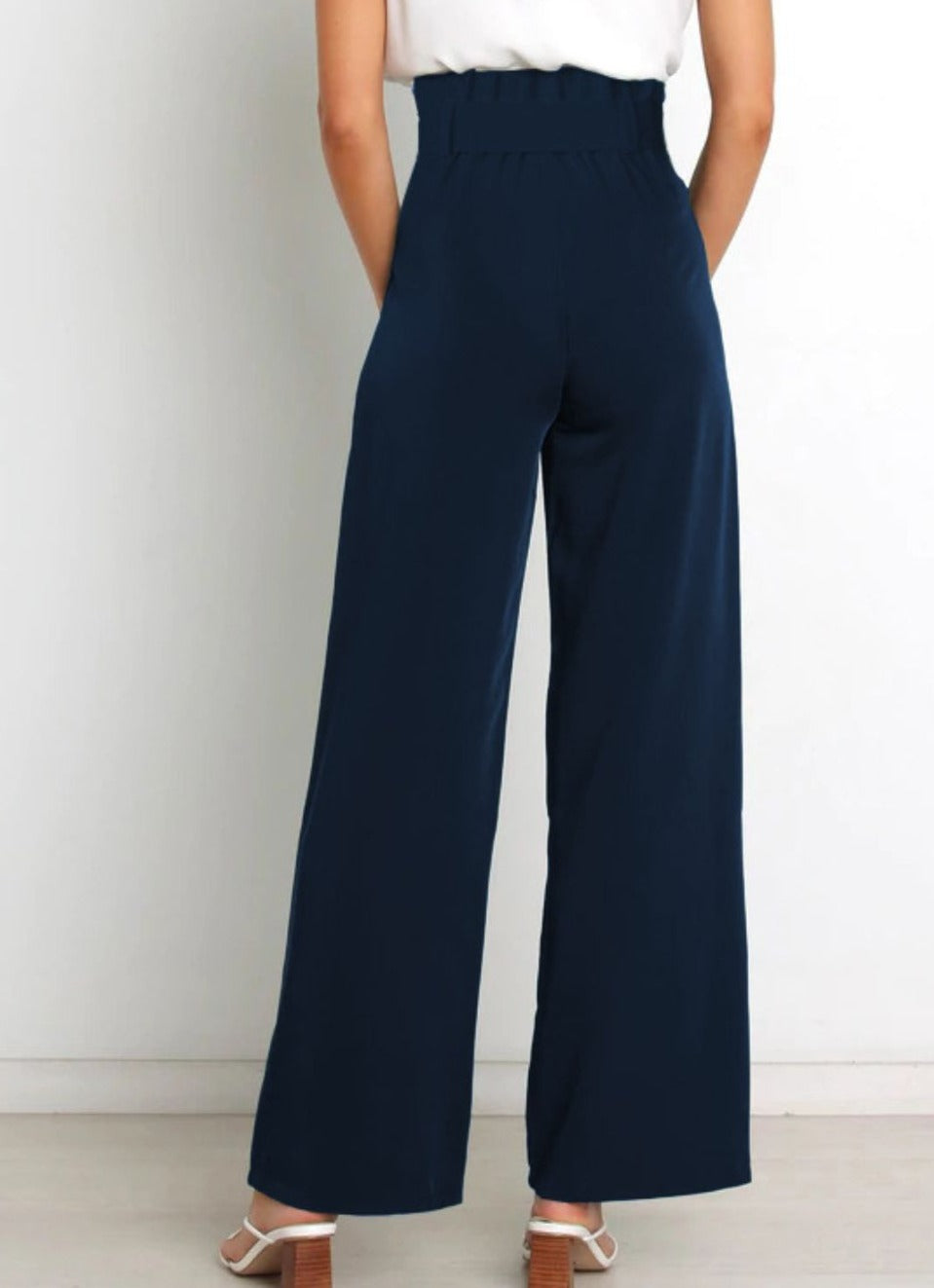 Tie Front Paperbag Wide Leg Pants