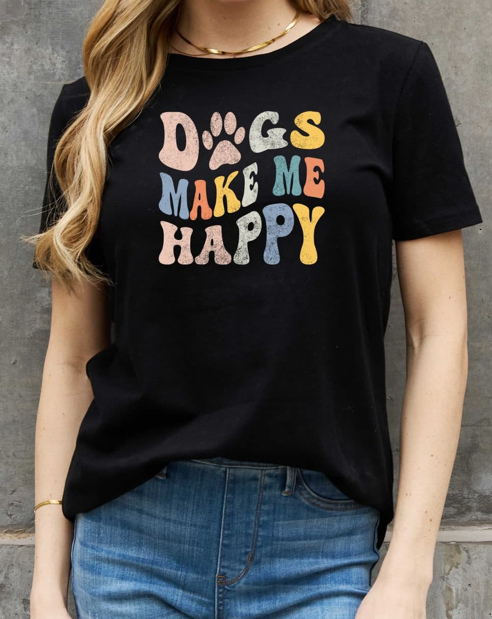 Simply Love Full Size DOGS MAKE ME HAPPY Graphic Cotton Tee