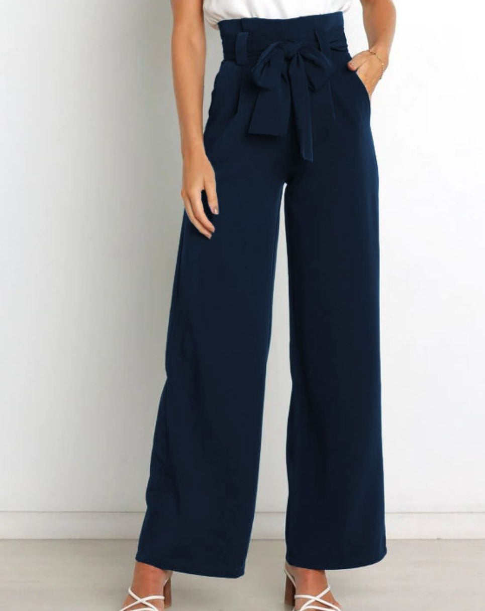 Tie Front Paperbag Wide Leg Pants