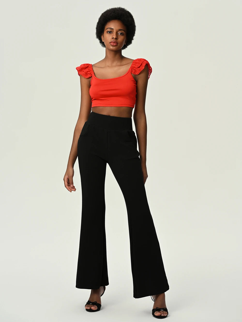 High Waist Flare Leg Pants with Pockets