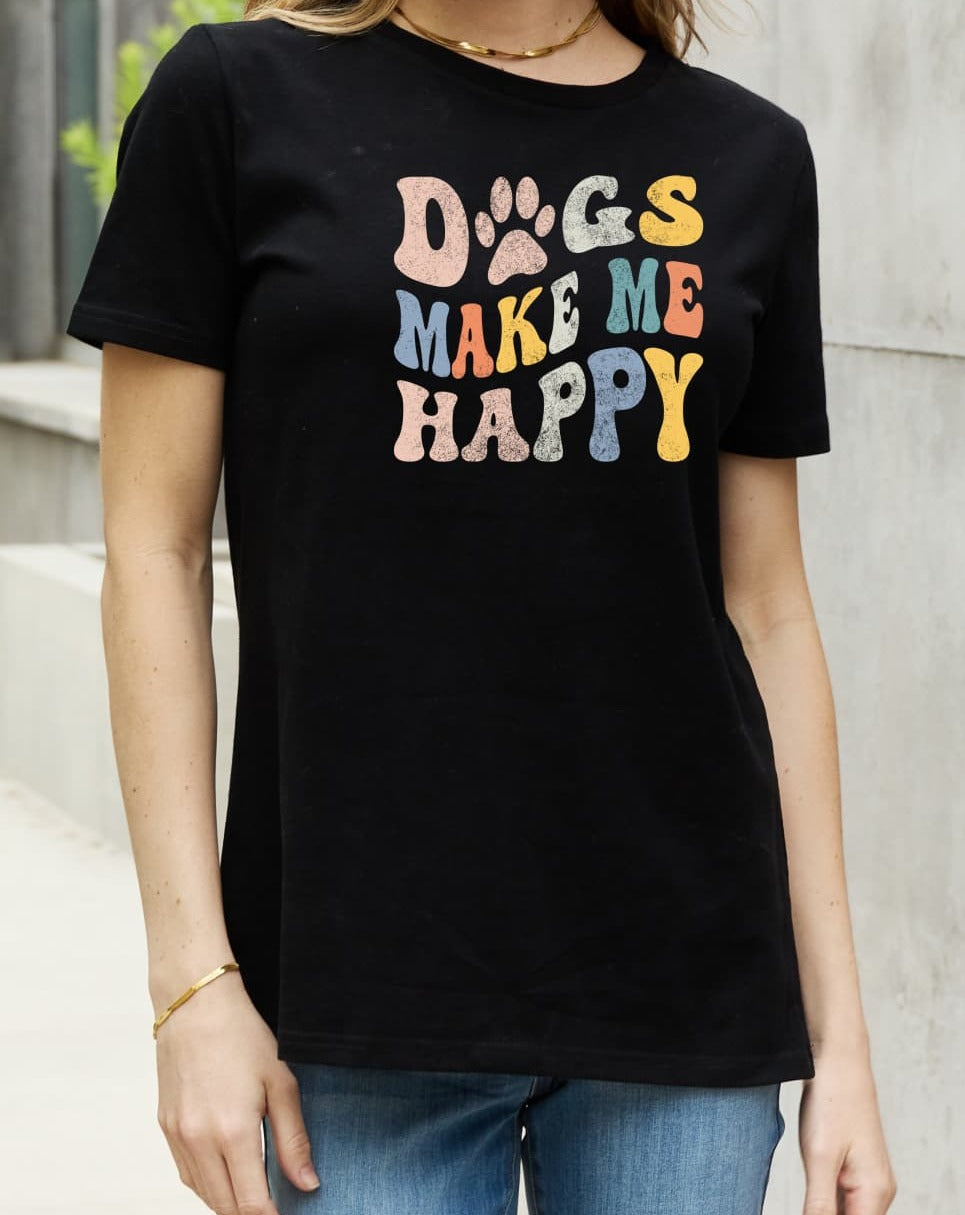 Simply Love Full Size DOGS MAKE ME HAPPY Graphic Cotton Tee