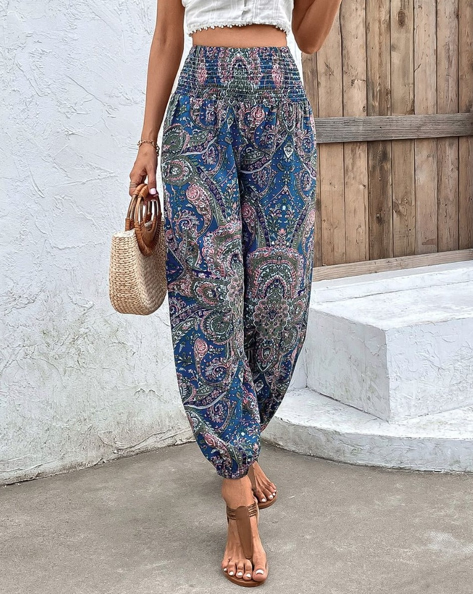 Printed Smocked Waist Pants