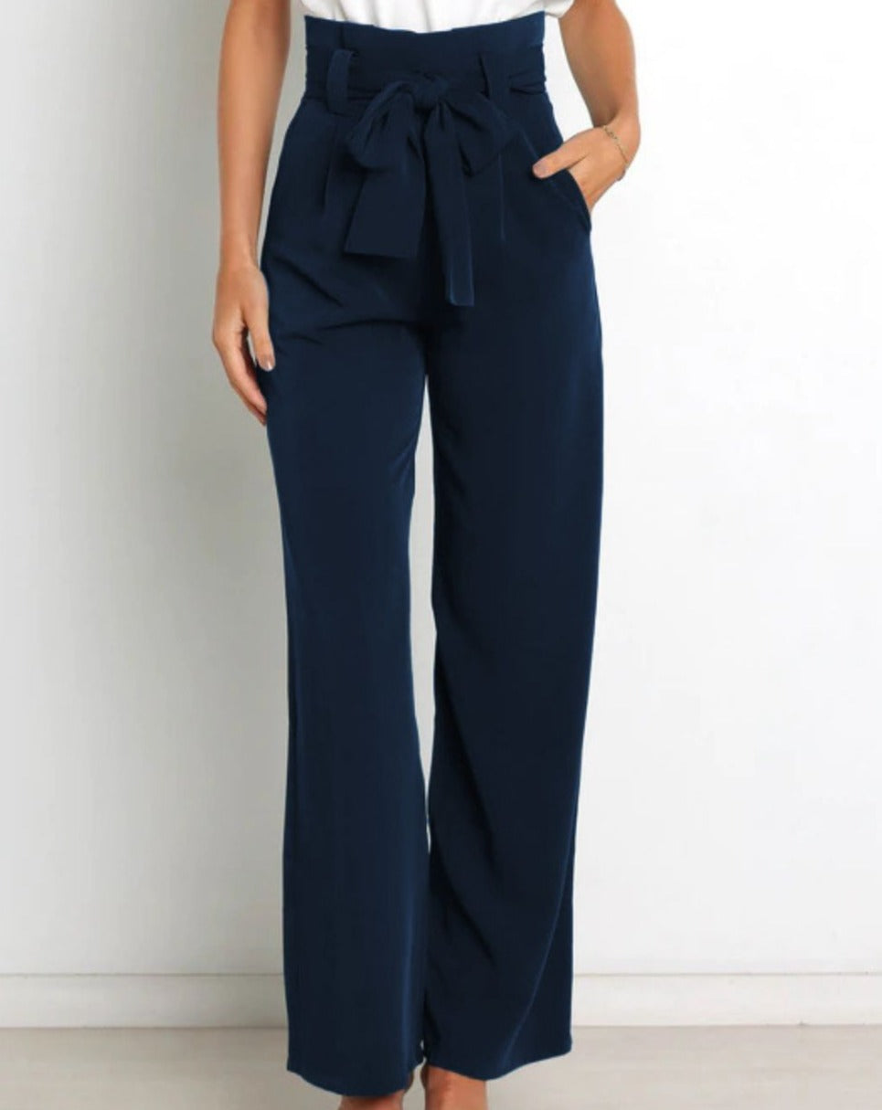 Tie Front Paperbag Wide Leg Pants